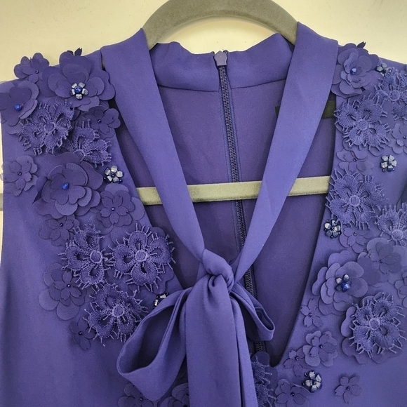 Karen Millen Purple Floral Applique Mini Dress Event Cocktail Party Wedding Gues - Picture 5 of 13